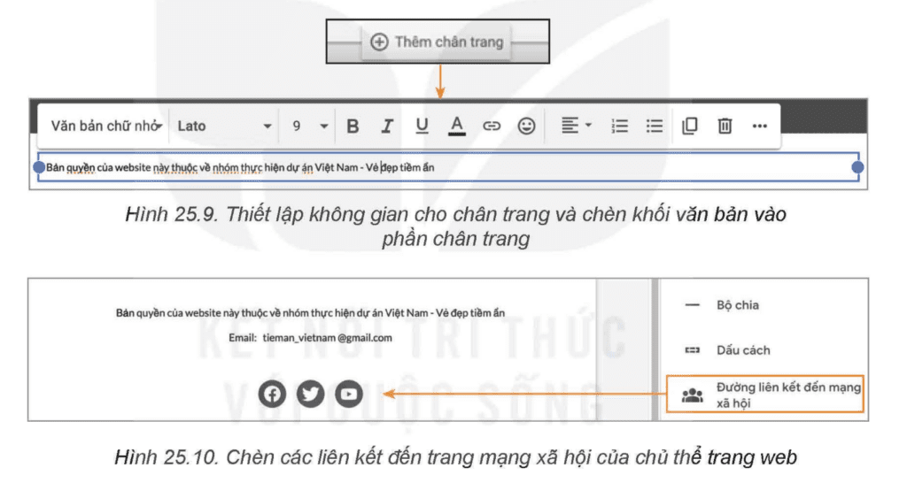Tin học 12 - Bài 25. Xây dựng phần thân và chân trang web 10 Tin học 12 Bài 25 Nhiệm vụ 5 Thiết lập chân trang