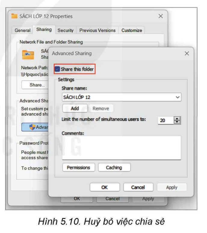 Tin học 12 – Bài 5. Thực hành chia sẻ tài nguyên trên mạng 15 Tin học 12 Bài 5 Chia sẻ tệp và thư mục