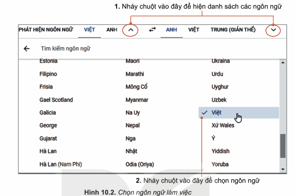 Tin học 10 – Bài 10. Thực hành khai thác tài nguyên trên Internet 7 Tin học 10 Bài 10 Nhiệm vụ 1 Sử dụng phần mềm dịch đa ngữ Google Translate