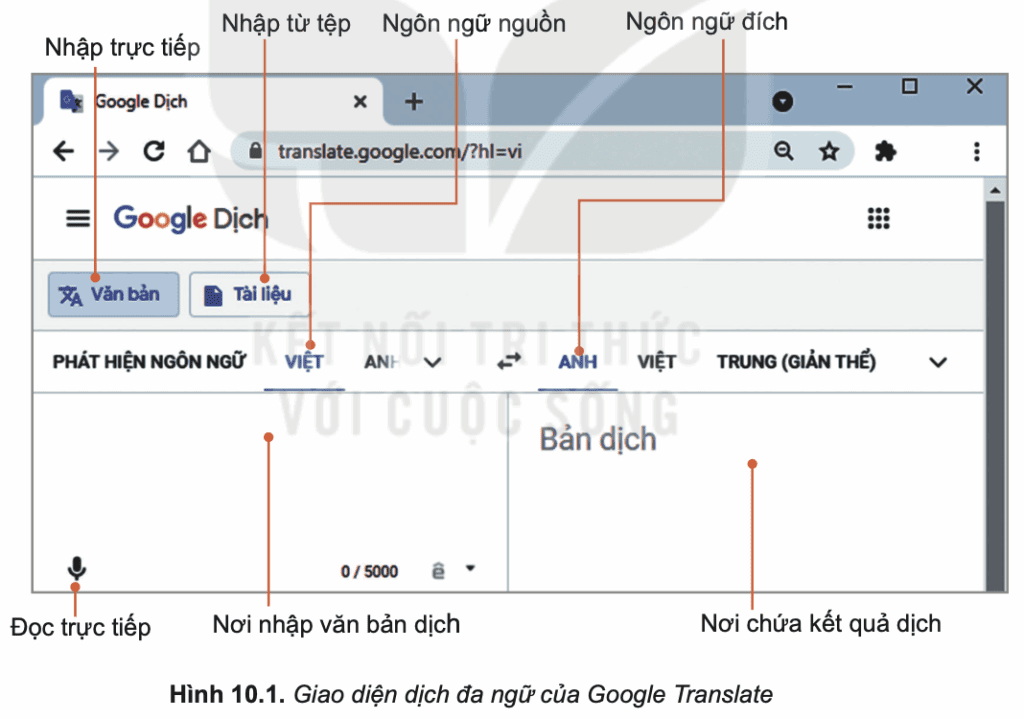 Tin học 10 – Bài 10. Thực hành khai thác tài nguyên trên Internet 6 Tin học 10 Bài 10 Nhiệm vụ 1 Sử dụng phần mềm dịch đa ngữ Google Translate
